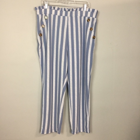 PLANET Gold Plus Striped Paper Bag Waist Pants - Picture 1 of 13